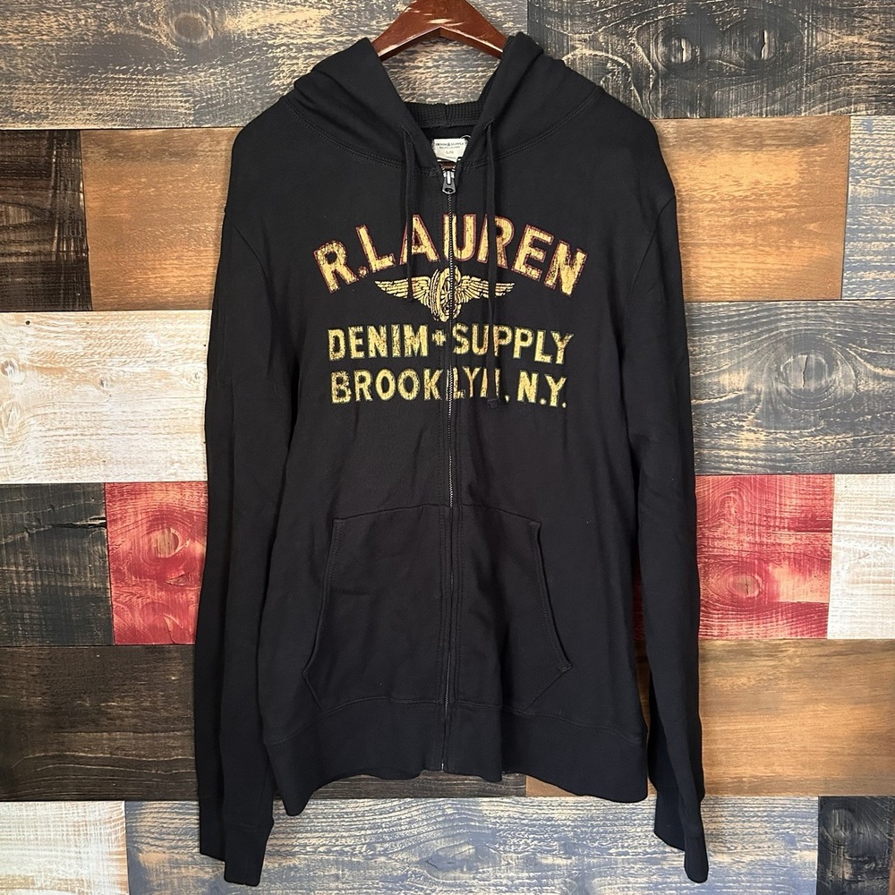Ralph Lauren Denim Supply Polo Zip Brooklyn NY Military Large Black Hoodie